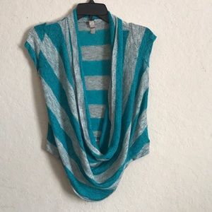 Blue and Gray Open Front Shirt Top